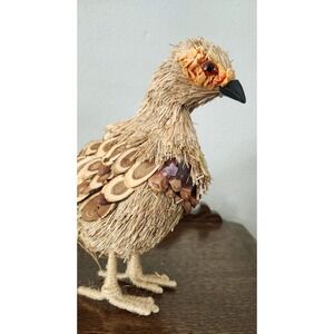 Vintage Pheasant Bird Figure Statue‎ Natural Real Feathers Wood Straw Grass 19"